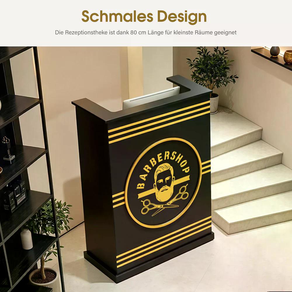 BP Empfangstheke mit 1 Schublade 1 Schrank abschließbar Empfangstresen Holz Rezeptionstheke schmal Kassentheke für Friseursalon 45x80x110 cm R9788 Schwarz