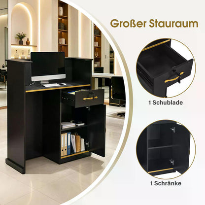 BP Empfangstheke mit 1 Schublade 1 Schrank abschließbar Empfangstresen Holz Rezeptionstheke schmal Kassentheke für Friseursalon 45x80x110 cm R9788 Schwarz