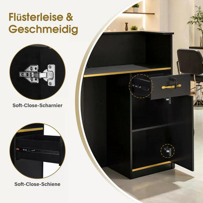 BP Empfangstheke mit 1 Schublade 1 Schrank abschließbar Empfangstresen Holz Rezeptionstheke schmal Kassentheke für Friseursalon 45x80x110 cm R9788 Schwarz