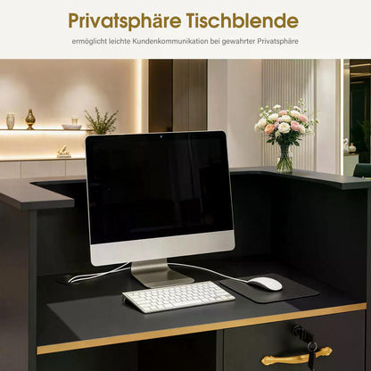 BP Empfangstheke mit 1 Schublade 1 Schrank abschließbar Empfangstresen Holz Rezeptionstheke schmal Kassentheke für Friseursalon 45x80x110 cm R9788 Schwarz